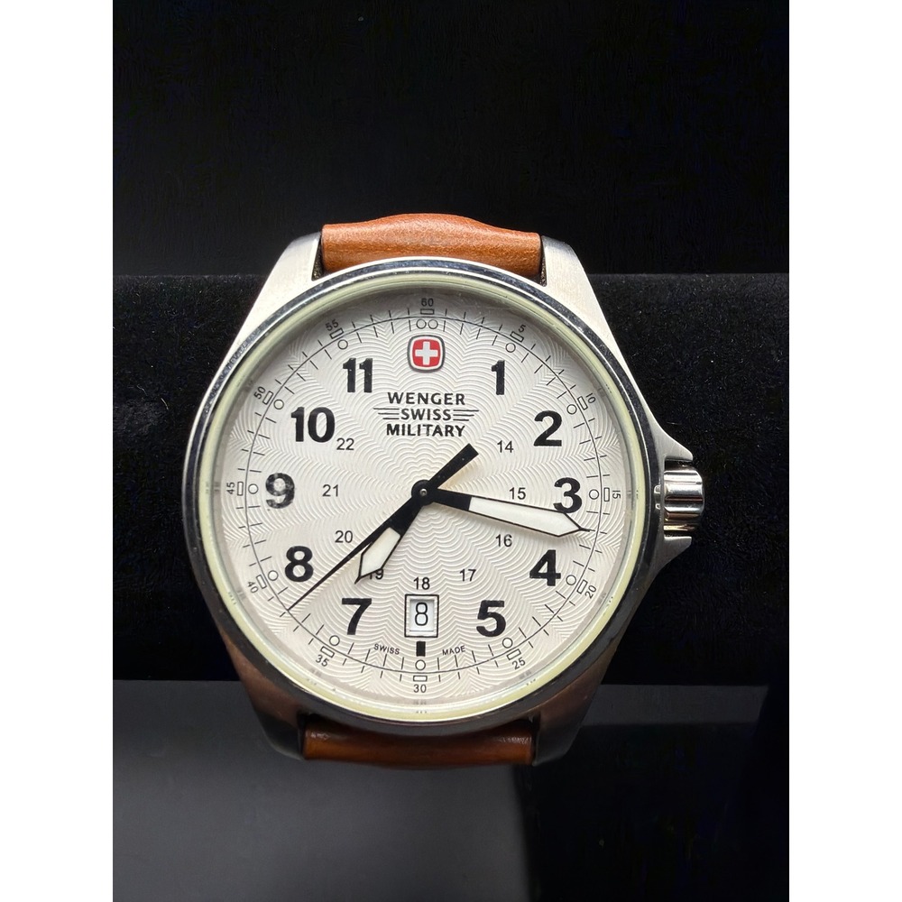 Wenger Swiss Military Watch 79201 White Dial Brown Leather Strap 100M Water Res